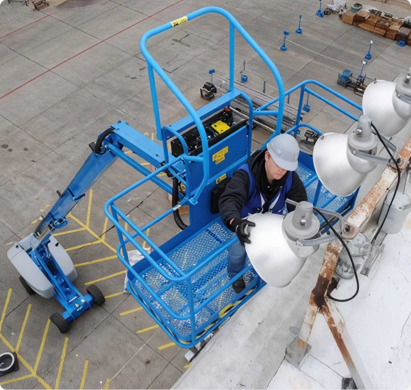 Elevated work platform on a construction site